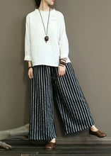 Load image into Gallery viewer, Black Pockets Patchwork Striped Linen Straight Pants Summer