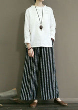 Load image into Gallery viewer, Black Pockets Patchwork Striped Linen Straight Pants Summer