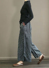Load image into Gallery viewer, Black Pockets Patchwork Striped Linen Straight Pants Summer