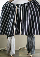 Load image into Gallery viewer, Black Pockets Patchwork Striped Linen Straight Pants Summer