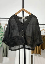 Load image into Gallery viewer, Black Pockets Solid Linen Cardigan V Neck Long Sleeve