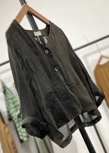 Load image into Gallery viewer, Black Pockets Solid Linen Cardigan V Neck Long Sleeve