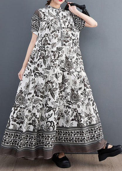 Black Print Chiffon Vacation Dresses Oversized Exra Large Hem Summer