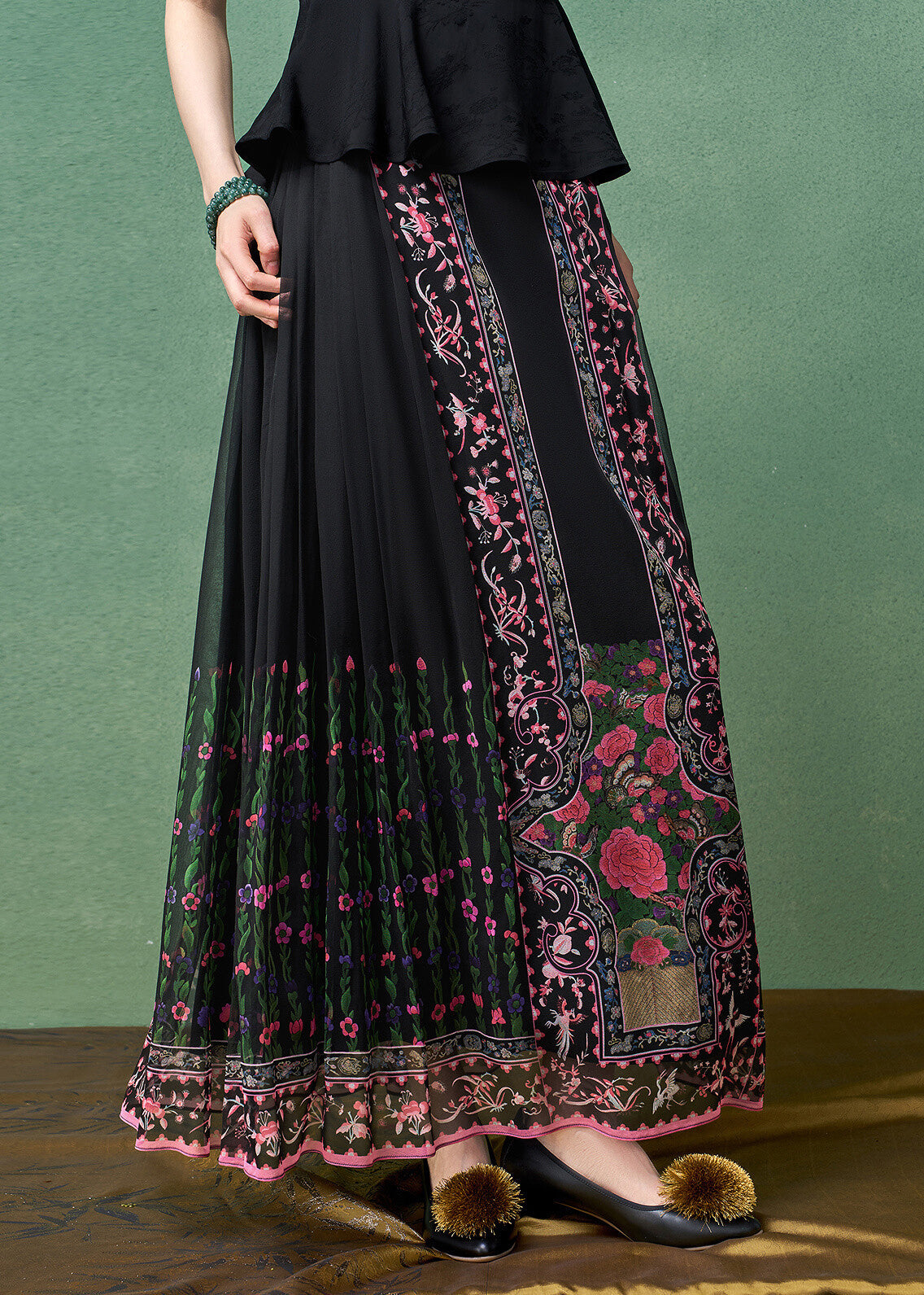 Black Print Pleated Print Modified Mamian Skirts Summer