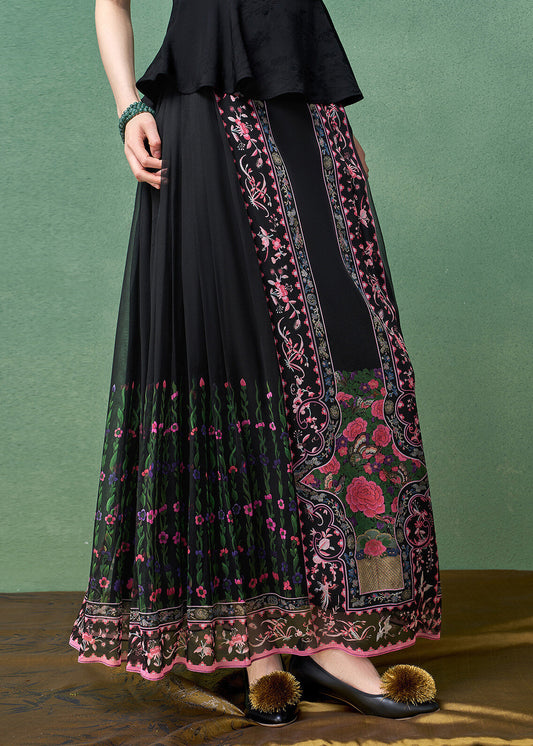 Black Print Pleated Print Modified Mamian Skirts Summer