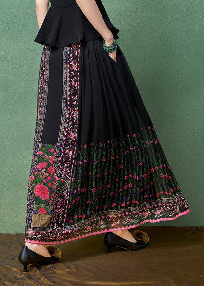 Black Print Pleated Print Modified Mamian Skirts Summer