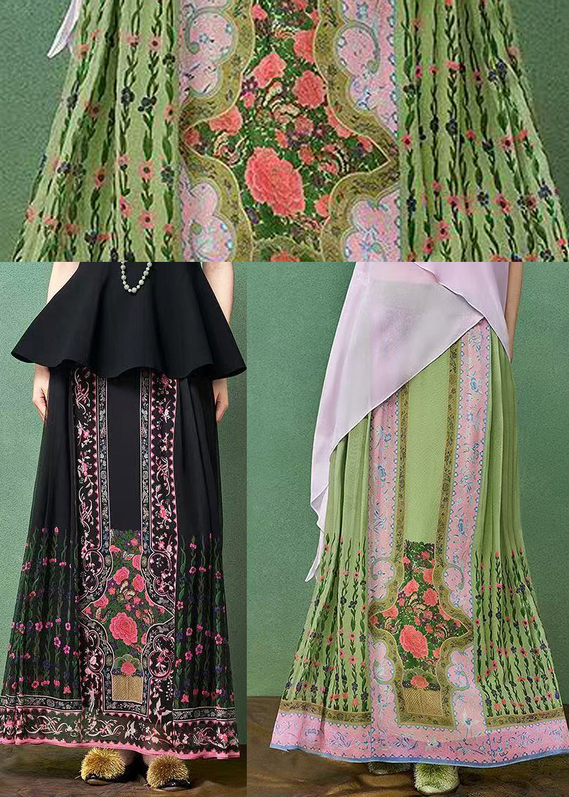 Black Print Pleated Print Modified Mamian Skirts Summer