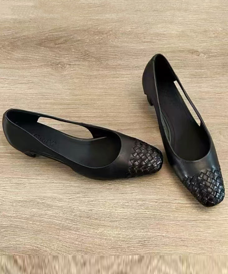Black Sandals Chunky Cowhide Leather 2026 Hollow Out Sandals