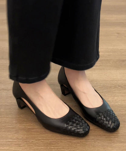 Black Sandals Chunky Cowhide Leather 2026 Hollow Out Sandals