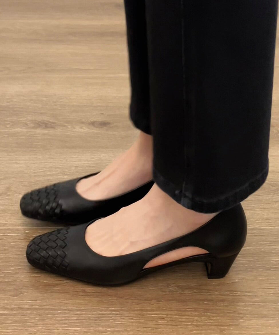 Black Sandals Chunky Cowhide Leather 2026 Hollow Out Sandals