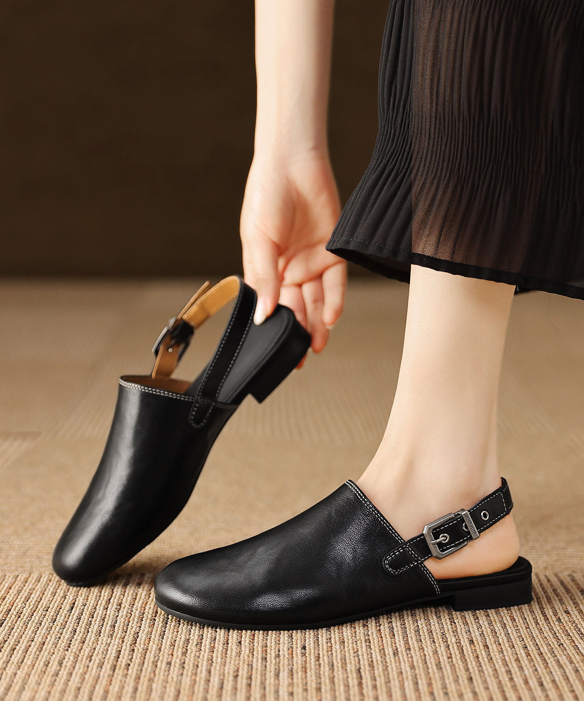 Black Sandals Faux Leather Comfortable Women Sandals