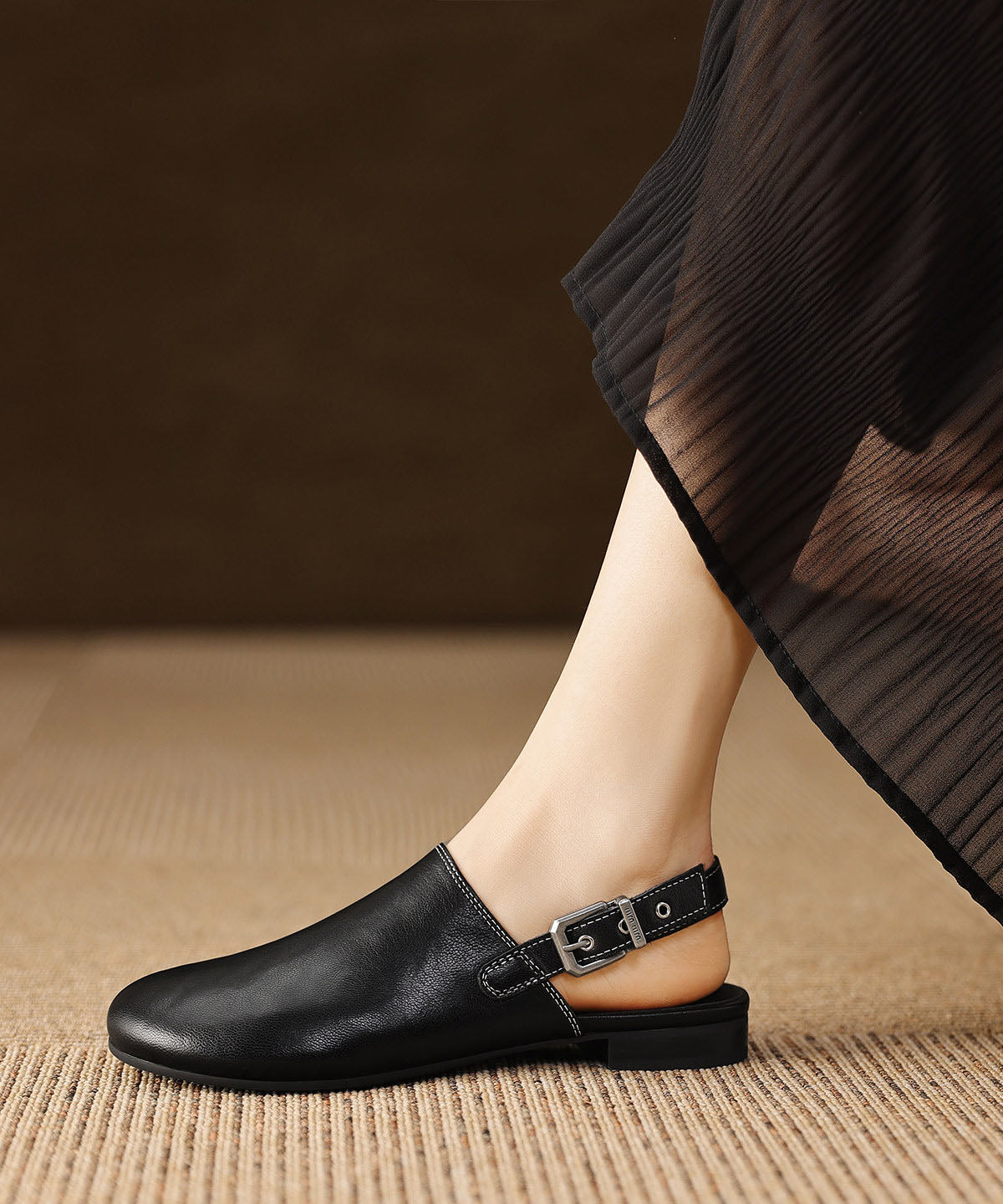 Black Sandals Faux Leather Comfortable Women Sandals