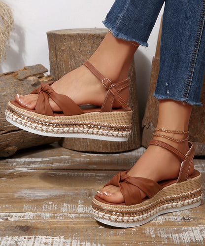 Black Sandals Platform Faux Leather Boho Splicing Peep Toe