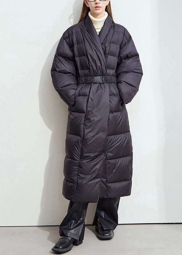 Black Sashes Duck Down Down Winter Long Coats V Neck