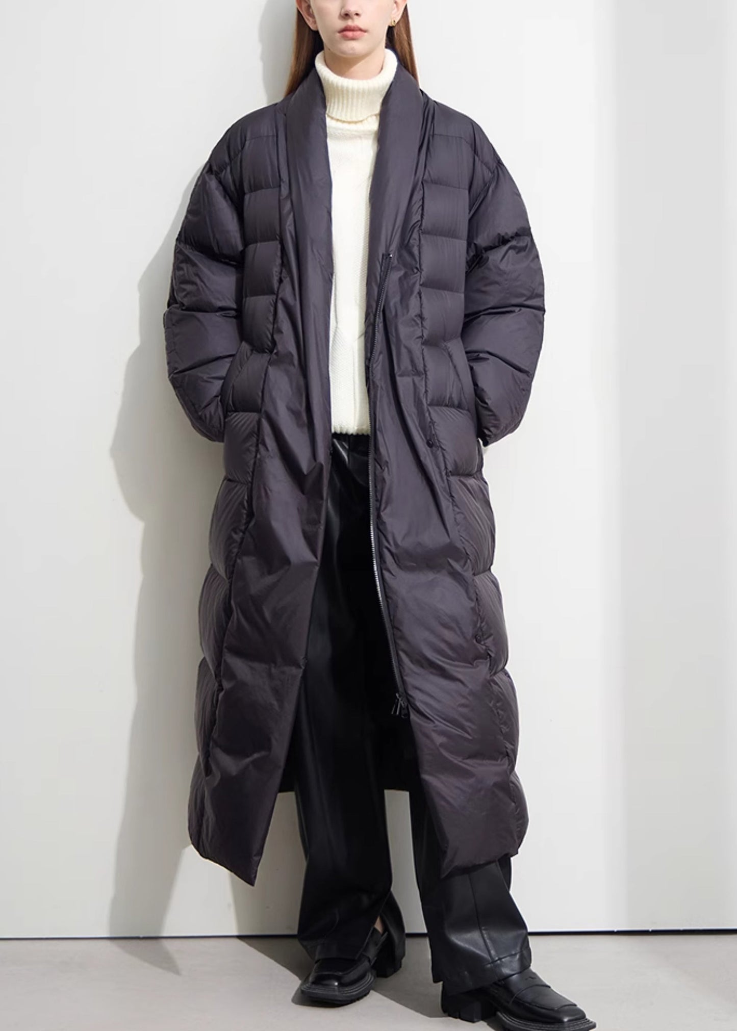 Black Sashes Duck Down Down Winter Long Coats V Neck