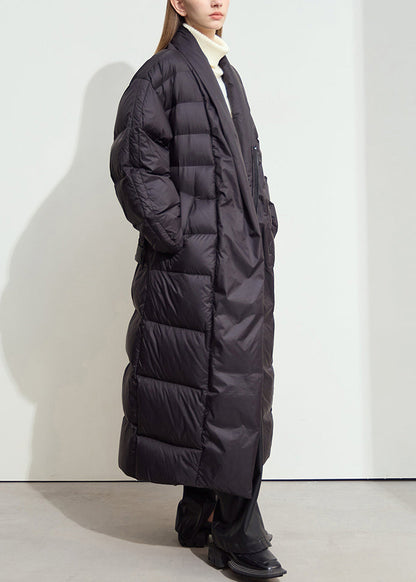 Black Sashes Duck Down Down Winter Long Coats V Neck