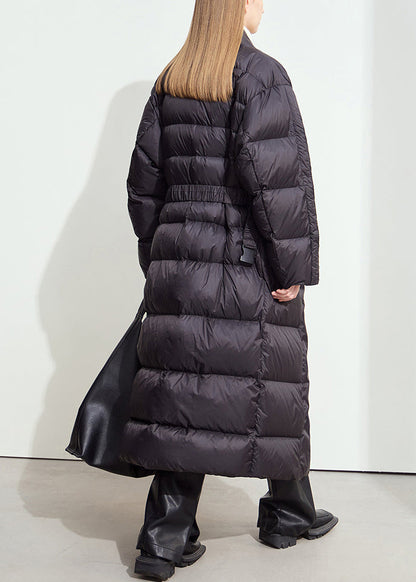 Black Sashes Duck Down Down Winter Long Coats V Neck