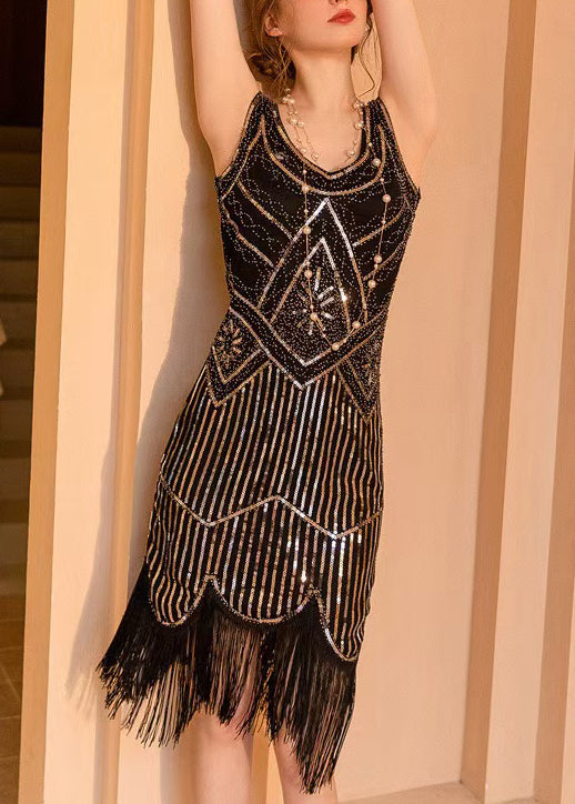 Black Sequins Dinner Dresses Tasseled Summer