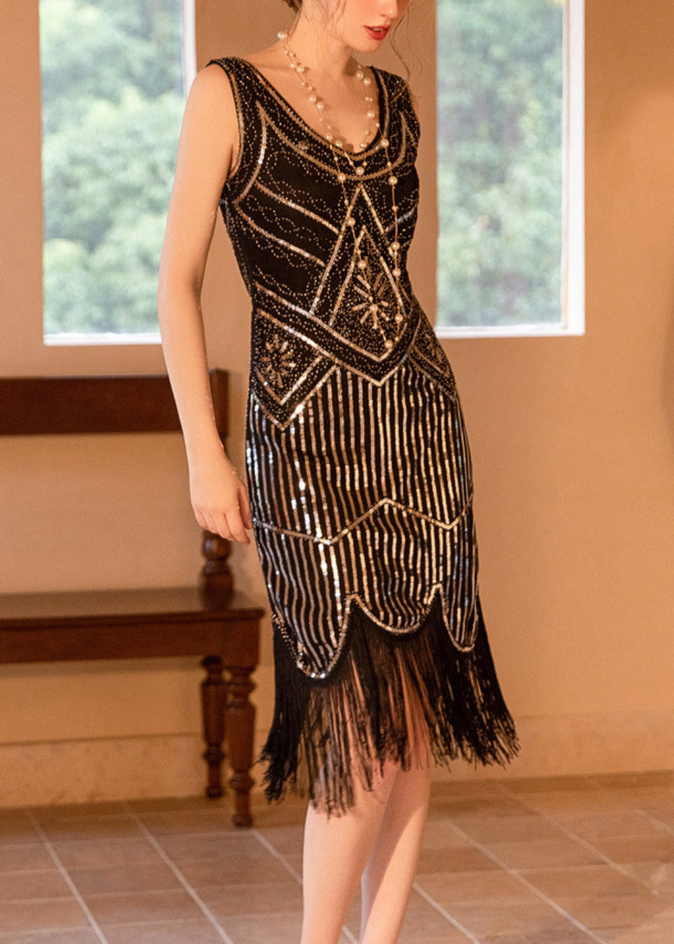 Black Sequins Dinner Dresses Tasseled Summer