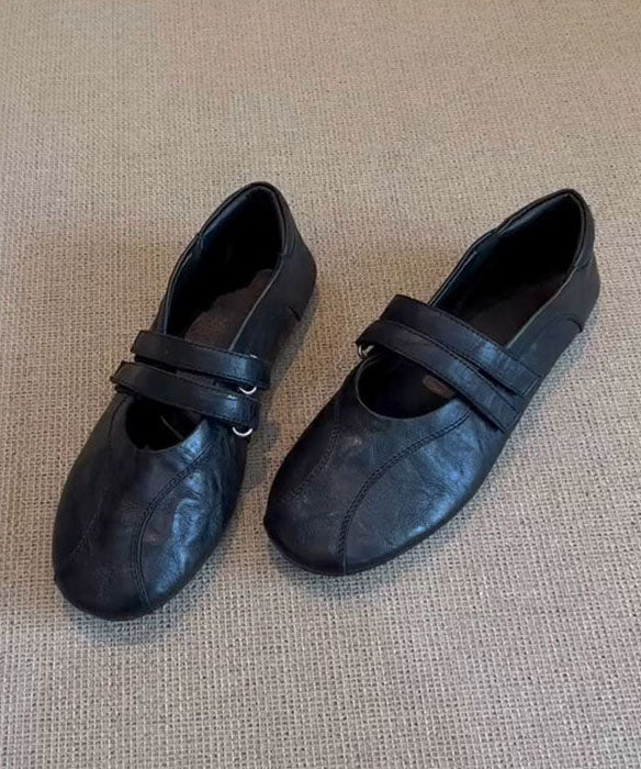 Black Sheepskin Beautiful Splicing Flat Shoes For Women