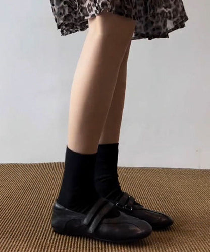 Black Sheepskin Beautiful Splicing Flat Shoes For Women