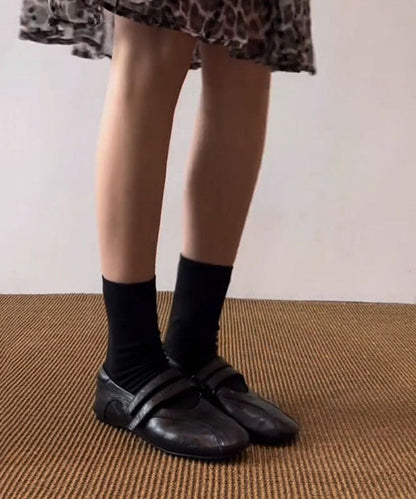 Black Sheepskin Beautiful Splicing Flat Shoes For Women