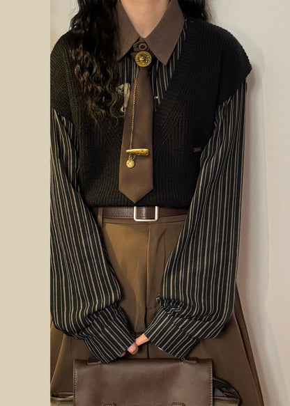 Black Solid Cozy Knit Vest V Neck Spring