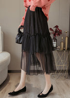 Black Solid Lace Patchwork Chiffon Skirts Elastic Waist