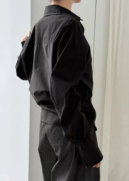 Black Solid Top Asymmetrical Button Spring