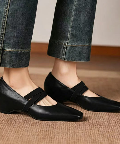 Black Square Toe Cross Strap Faux Leather Wedge Pumps