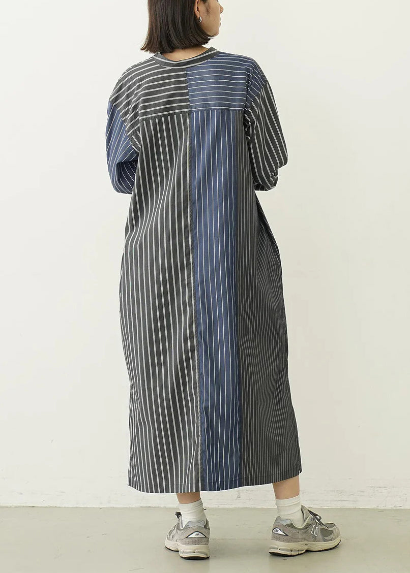 Black Striped Cotton Shirt Dresses Oversized Lace Up Spring