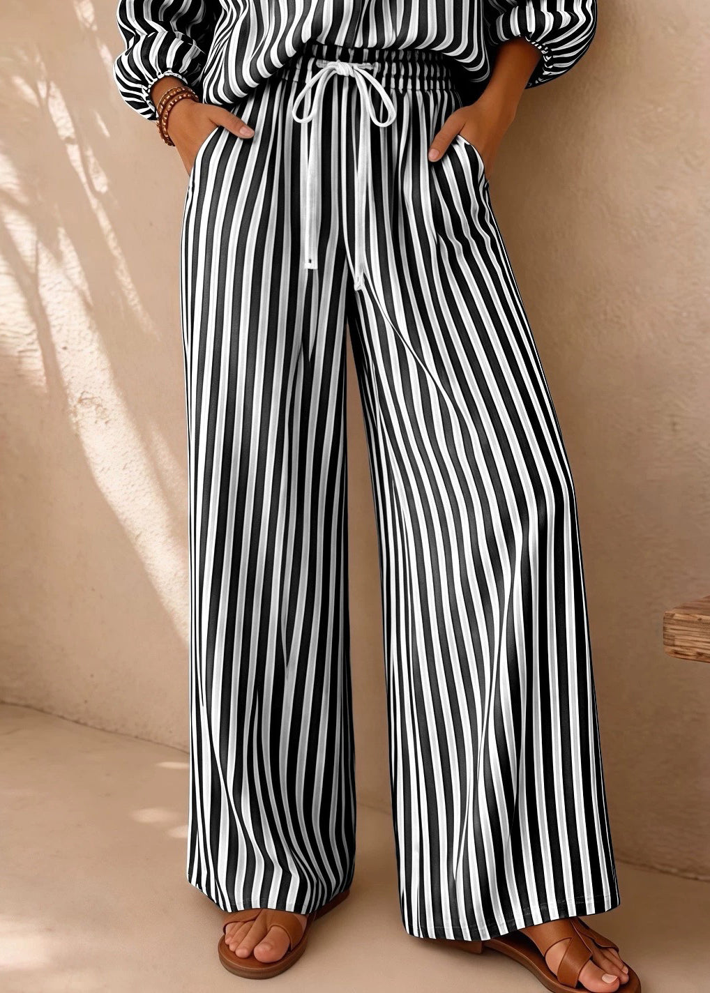 Black Striped Cotton Two Piece Set Outfits Oversized Fall
