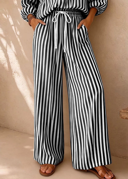 Black Striped Cotton Two Piece Set Outfits Oversized Fall
