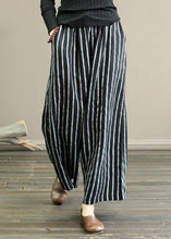 Load image into Gallery viewer, Black Striped Linen Wide Leg Pants Elastic Waist Oversized Summer