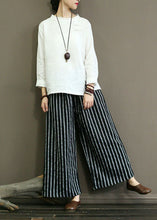 Load image into Gallery viewer, Black Striped Linen Wide Leg Pants Elastic Waist Oversized Summer