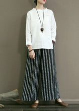 Load image into Gallery viewer, Black Striped Linen Wide Leg Pants Elastic Waist Oversized Summer
