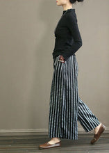 Load image into Gallery viewer, Black Striped Linen Wide Leg Pants Elastic Waist Oversized Summer