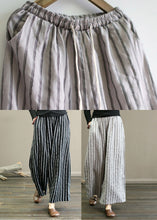 Load image into Gallery viewer, Black Striped Linen Wide Leg Pants Elastic Waist Oversized Summer
