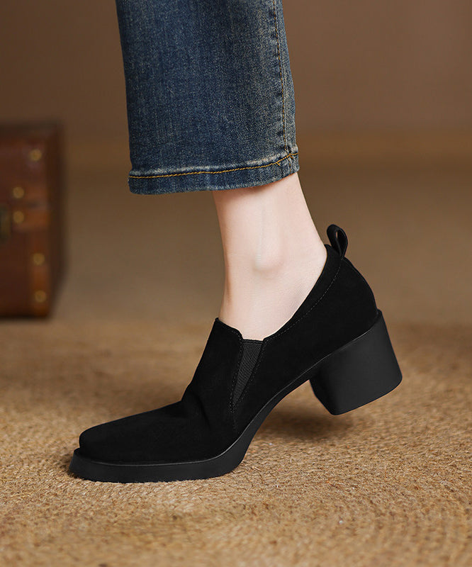 Black Suede Classy Women Splicing Chunky High Heels