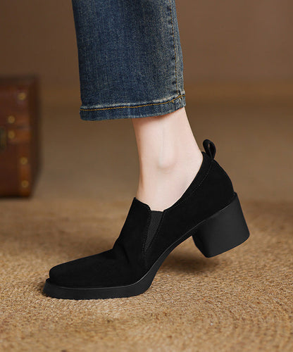 Black Suede Classy Women Splicing Chunky High Heels