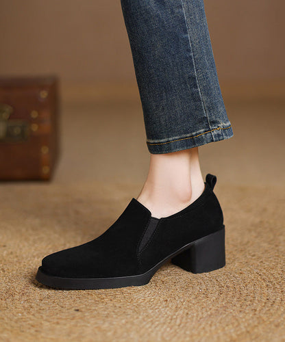 Black Suede Classy Women Splicing Chunky High Heels