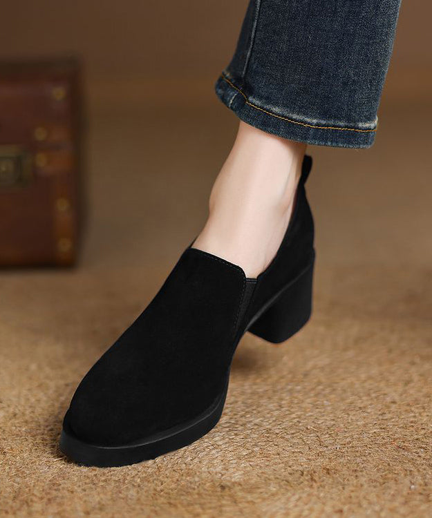Black Suede Classy Women Splicing Chunky High Heels