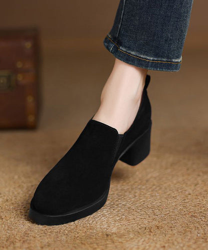 Black Suede Classy Women Splicing Chunky High Heels