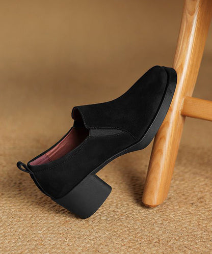 Black Suede Classy Women Splicing Chunky High Heels