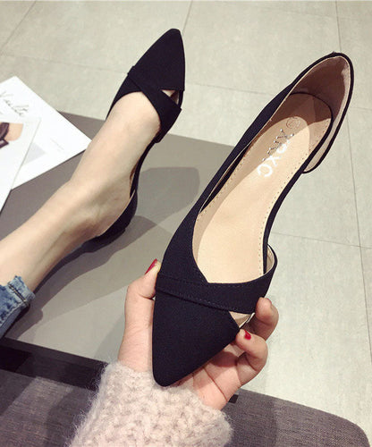 Black Suede Hollow OutFlat Feet Shoes Splicing Hollow Out Pointed Toe