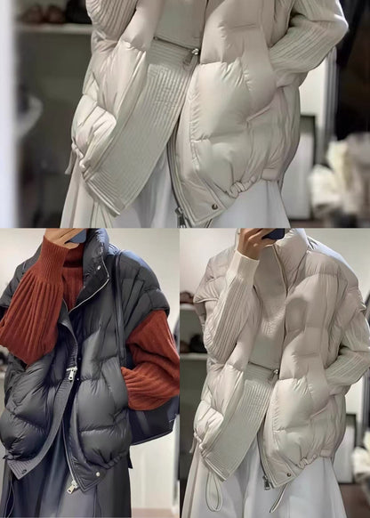 Black Thick Fine Cotton Filled Vests Zip Up Drawstring Winter