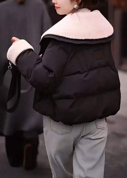 Black Thick Teddy Fine Cotton Filled Coats Drawstring Winter