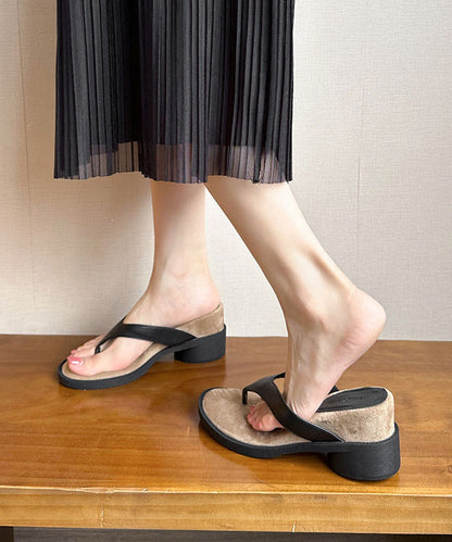 Black Thong Sandals Splicing Chic Chunky Faux Leather