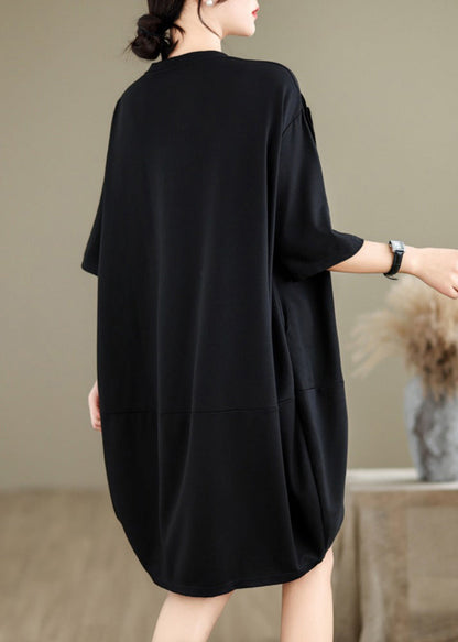 Black Three-dimensional Floral Cotton Tea Dress Oversized Summer