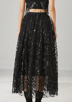 Black Tulle Holiday Skirt Leaf Sequins Spring
